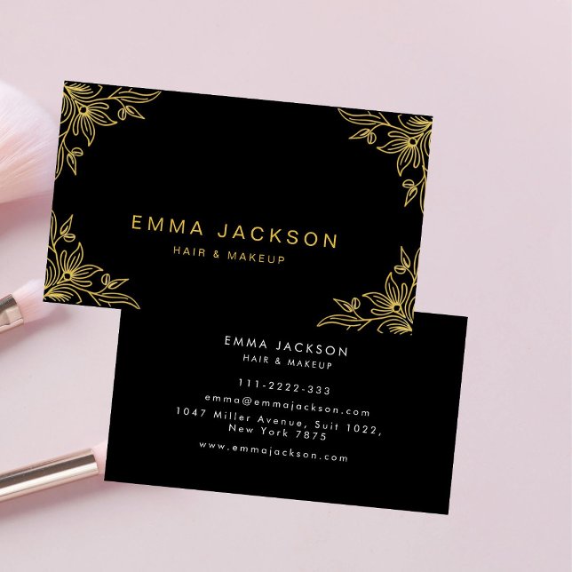 Makeup & Hair Stylist  Elegant  Black & Gold  Visitenkarte (Von Creator hochgeladen)