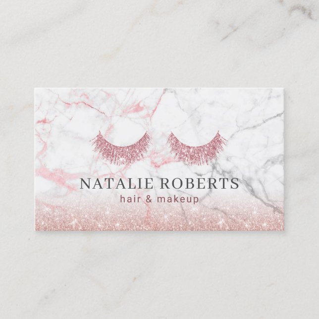 Makeup & Hair Stylist Rose Gold Glitzer Marmor Visitenkarte (Vorderseite)