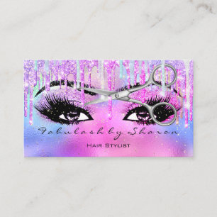 Makeup Hairs Lashes Glitzer Tropfen Scheren Rosa Visitenkarte