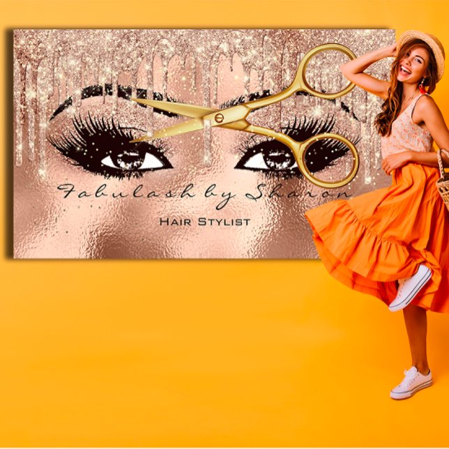 Makeup Hairs Lashes Glitzer Tropfen Scheren Rose Visitenkarte (Makeup Hairs Lashes Glitter Drip Scissors Rose Business Card)