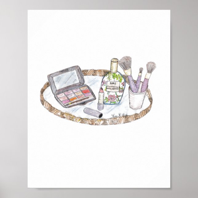Makeup Illustration Antique Makeup Tray Mode Poster (Vorne)