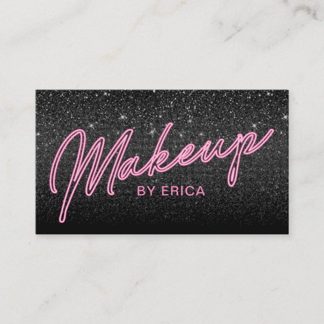 Makeup Künstler Chic Neon Typografie Black Glitzer Visitenkarte (Vorderseite)