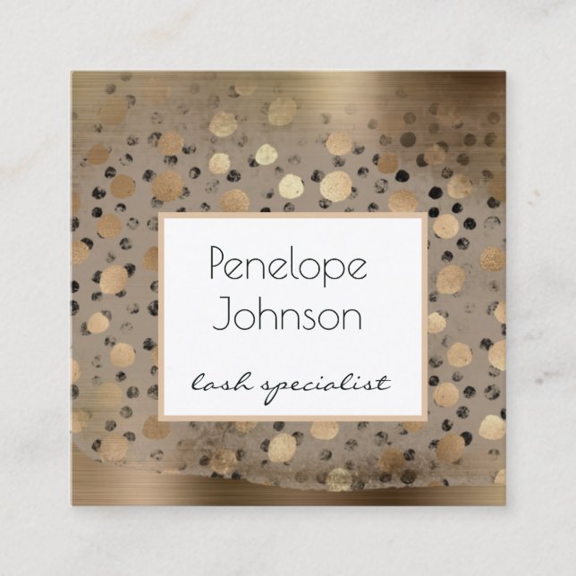 Makeup-Künstler Gold-Polka-Punkte gegossenes Metal Quadratische Visitenkarte (Vorderseite)