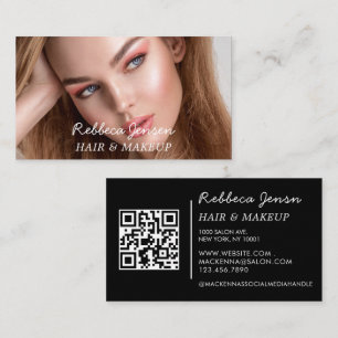 Makeup Künstler Haar Foto fett Skript Pink blau QR Visitenkarte
