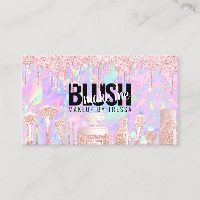 Makeup Künstler Rosa Glitzer Tropfen + Iridescent  Visitenkarte (Vorderseite)