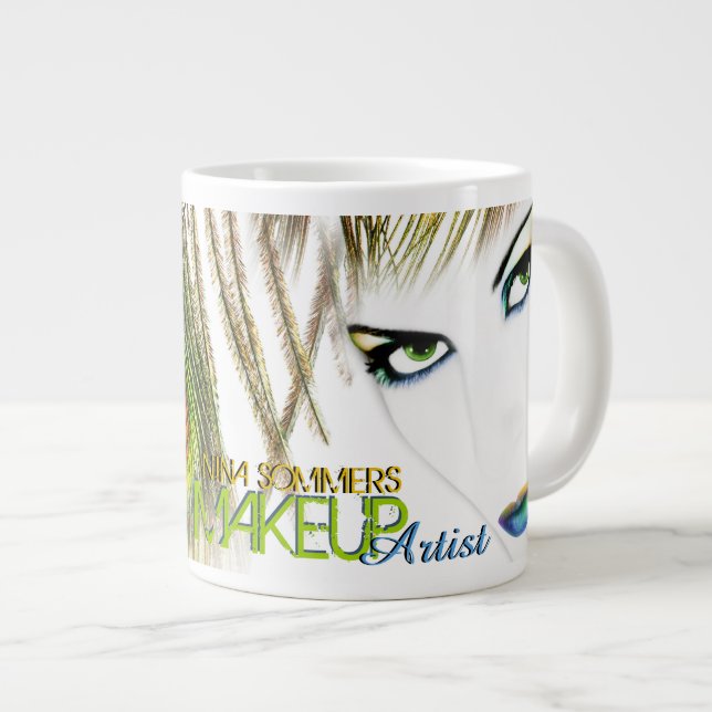 Makeup Künstlerin mit Peacock Feather Jumbo Jumbo-Tasse (Vorderseite Rechts)