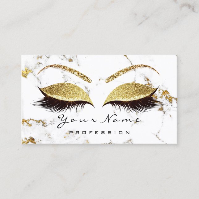 Makeup Lashes Glitzer Gold Marmorkarte Terminkarte (Vorderseite)