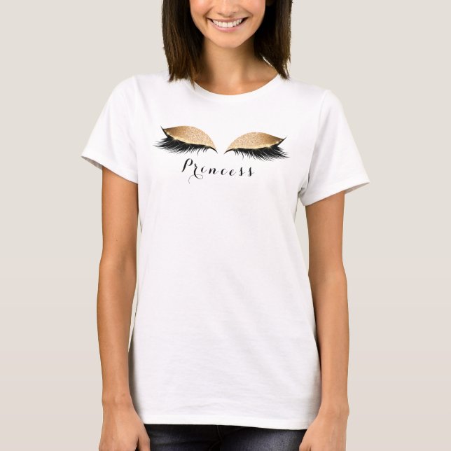 Makeup Lashes Gold Black Princess Name Custom T-Shirt (Vorderseite)