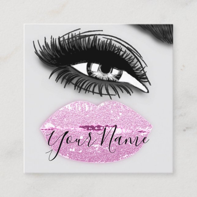 Makeup Lashes Graue Kiss Lips Logo QR Code Quadratische Visitenkarte (Vorderseite)
