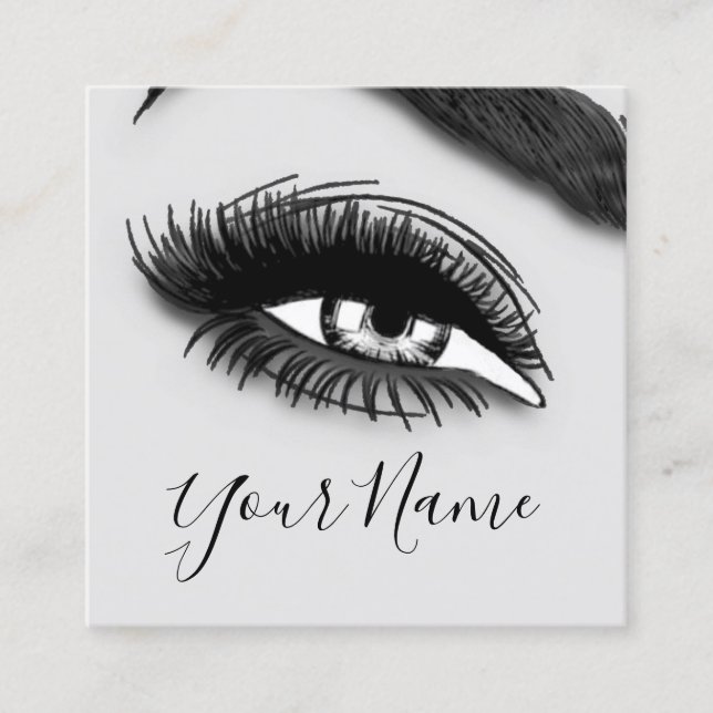 Makeup Lashes Grey Microblade Logo QR Code Quadratische Visitenkarte (Vorderseite)