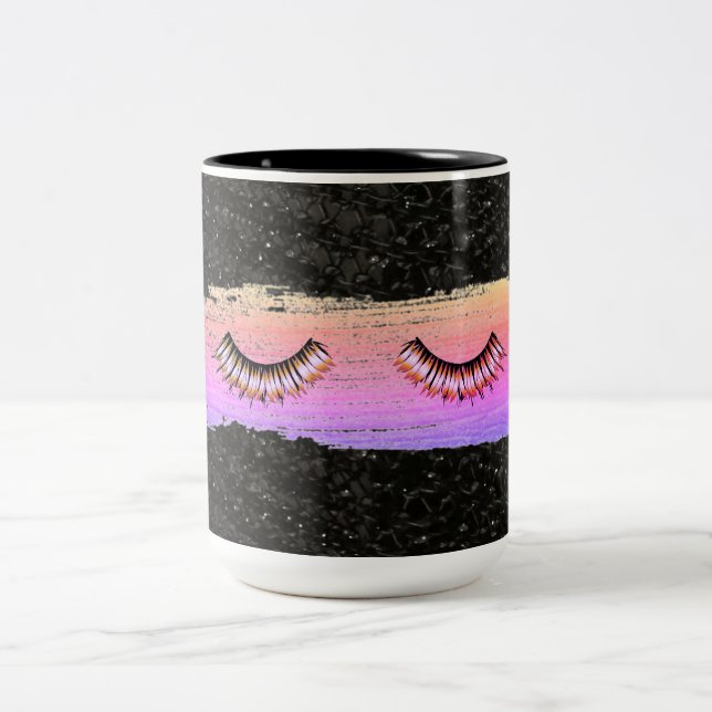 Makeup Lashes Schönheit Schwarz Mehrfarbenkaffee T Zweifarbige Tasse (Mittel)