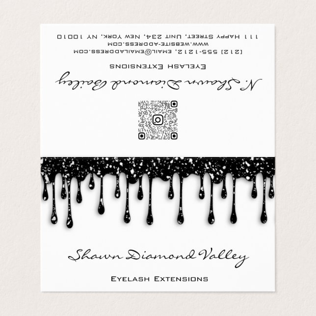 Makeup Lashes Schwarze Tropfen QR Code Weiße Beila Visitenkarten (Außenseite Aufgefaltet)