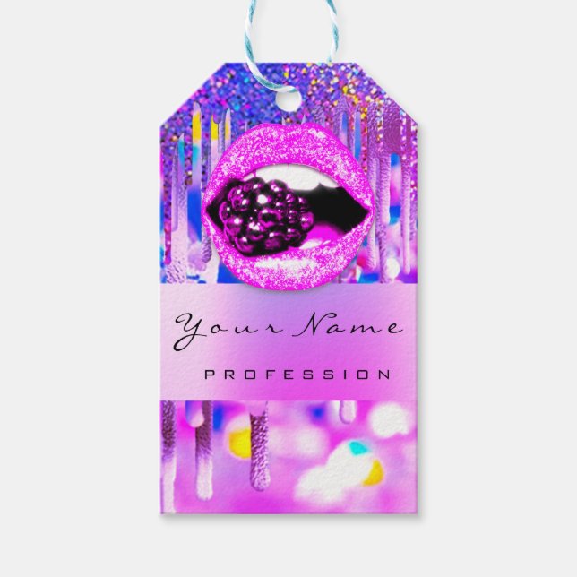 Makeup Lip Holograph Tropfen Berry Pink Kiss QR Co Geschenkanhänger (Vorderseite)