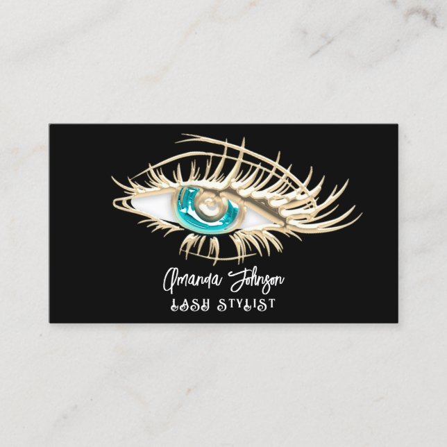 Makeup Logo Blue Schwarz-weiß Gold Eyelash Qr Code Visitenkarte (Vorderseite)