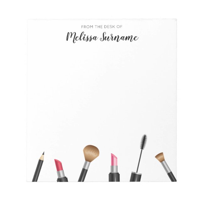 Makeup Mascara, Lipstick, Pencil, Brushes & Name Notizblock (Vorderseite)