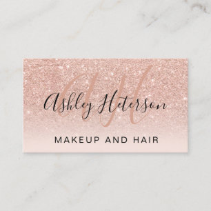 Makeup mit Monogramm Skript-Rose Gold Glitzer Visitenkarte