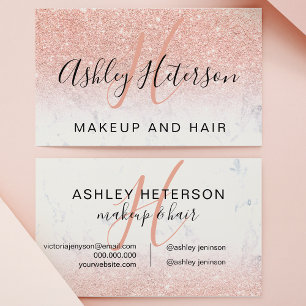 Makeup monogramm Marmor Rose Gold Glitzer Skript Visitenkarte