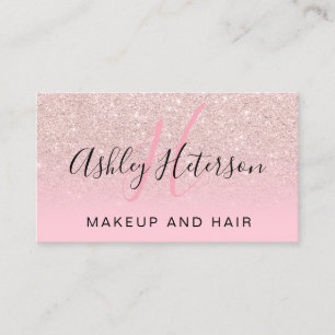 Makeup Monogramm Skript Rose Gold Glitzer rosa Visitenkarte