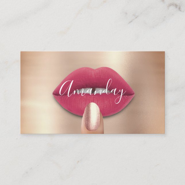 Makeup Nails Rose Rosa Kiss Lips Logo QR Code Visitenkarte (Vorderseite)