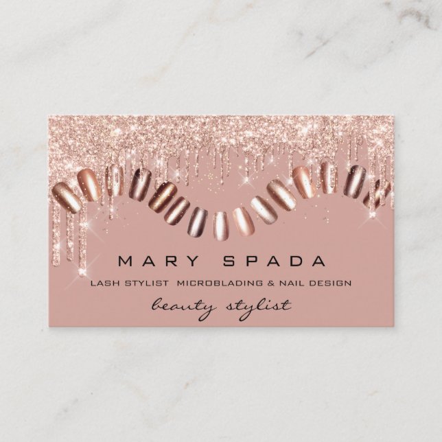 Makeup Nails Stylist Manicure Rose Gold Funkelnd Visitenkarte (Vorderseite)