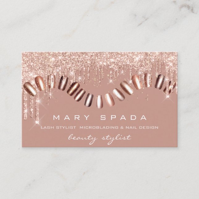 Makeup Nails Stylist Manicure Rose Gold Tropfen Pa Visitenkarte (Vorderseite)
