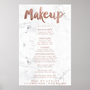 Makeup Preis Typografie Rose Gold Weißmarmor Poster