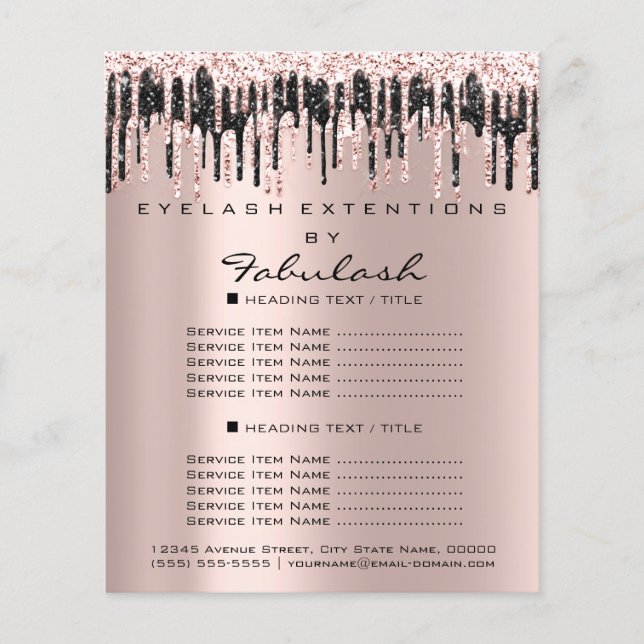 Makeup Price List Rose Glitzer Lashes Schwarze Tro Flyer (Vorne)