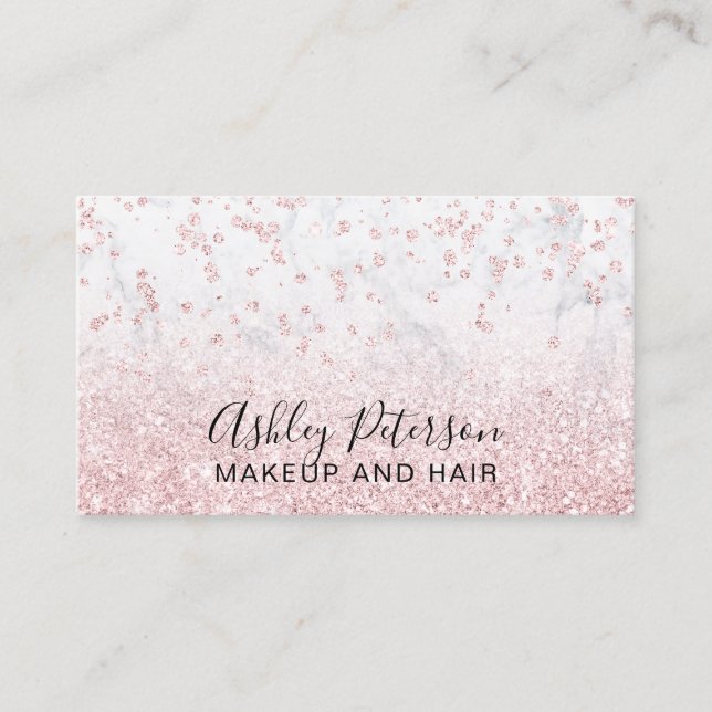 Makeup Rose Gold Glitzer Marmor Funkeln Konfetti Visitenkarte (Vorderseite)