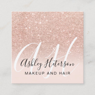 Makeup-Rose Gold Glitzer-Skript-Monogramm Quadratische Visitenkarte