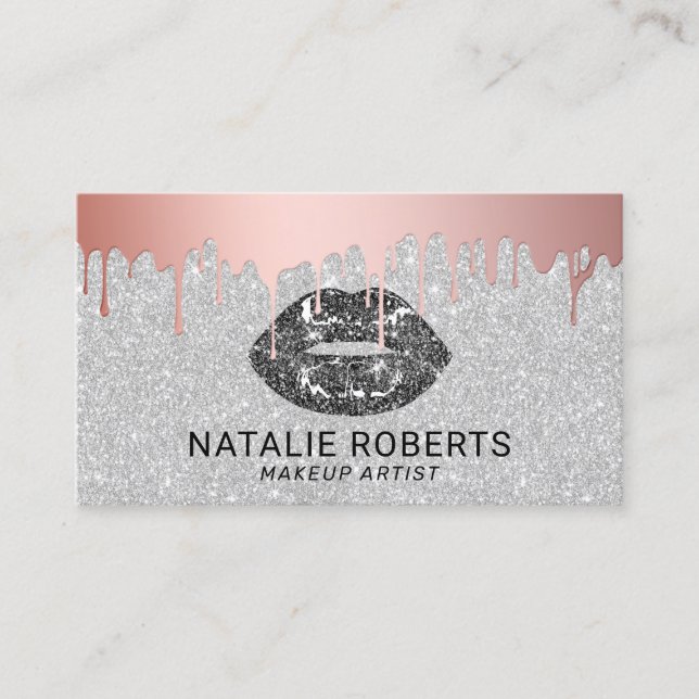 Makeup Rose Gold Tropfen Schwarze Lippen Silber Visitenkarte (Vorderseite)
