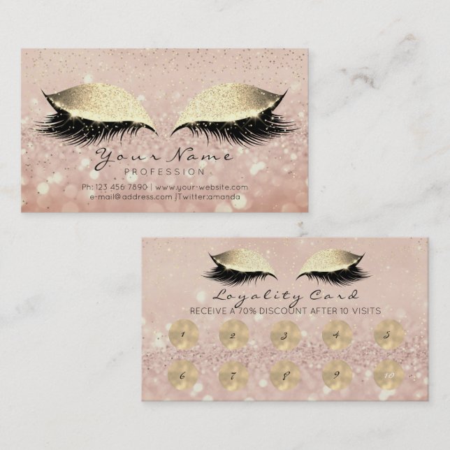 Makeup Rose Golden Lashes Extension Loyalty Card10 Treuekarte (Vorne/Hinten)