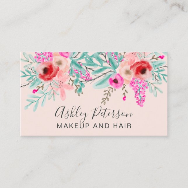 Makeup rot schimmernde Pfefferminze Rosa Blütenfar Visitenkarte (Vorderseite)