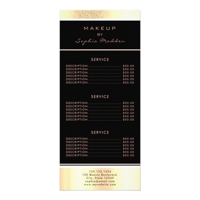 Makeup Salon Gold Ombre Trendy Glitzer Black Werbekarte (Vorne)