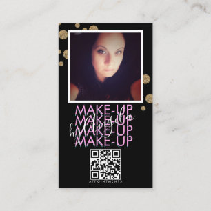 Makeup Salon QR Code Rosa Schwarzer Glitzer Foto Visitenkarte