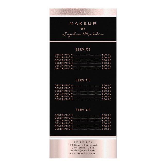 Makeup Salon Rose Gold Ombre Trendy Glitzer Black Werbekarte (Vorne)