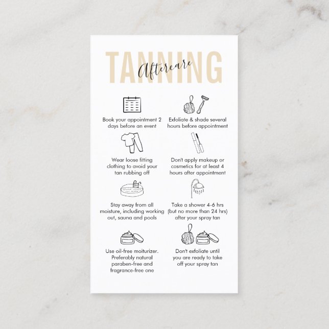 Makeup Salon Spray Tan Painting Aftercare Visitenkarte (Rückseite)