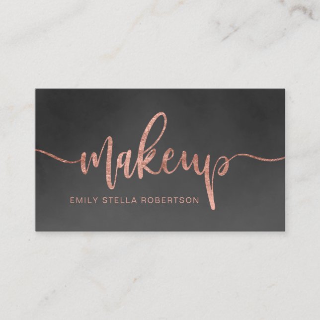 Makeup-Skript-Rose Gold Schwarz Aquarell Visitenkarte (Vorderseite)