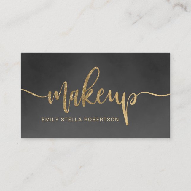 Makeup Skript Typografie Gold schwarze Aquarell Visitenkarte (Vorderseite)