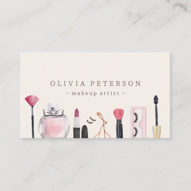Makeup-Stylist, Aquarell-Visitenkarte Visitenkarte (Vorderseite)