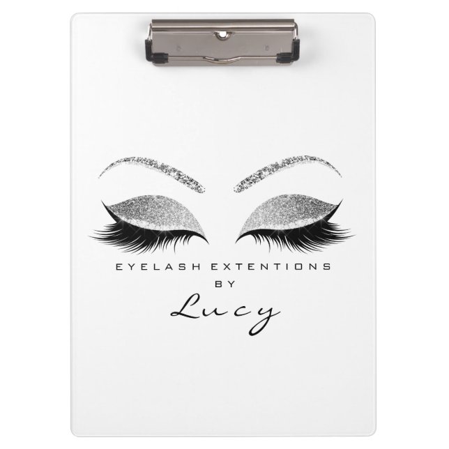 Makeup Stylist Beauty Lashes Glitzer Silber Weiß Klemmbrett (Vorderseite)