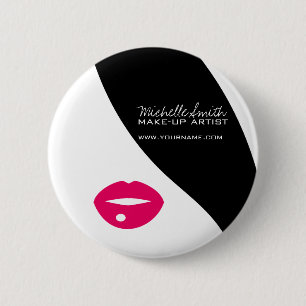Makeup-Symbol Frauengesicht in Schwarz-weiß rosa L Button