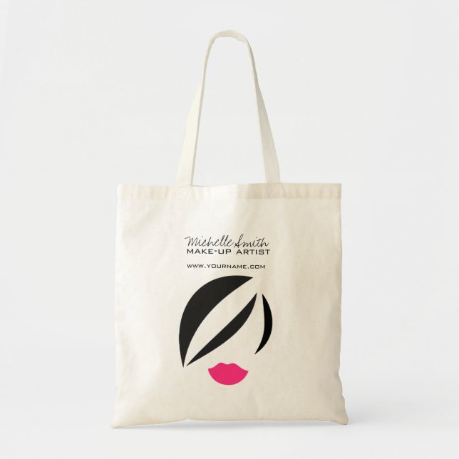 Makeup-Symbol Frauengesicht in Schwarz-weiß rosa L Tragetasche (Vorne)