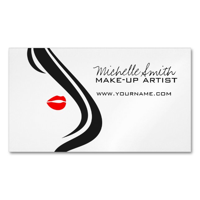 Makeup-Symbol Frauengesicht in Schwarz-weißen rote Magnetische Visitenkarte (Vorderseite)