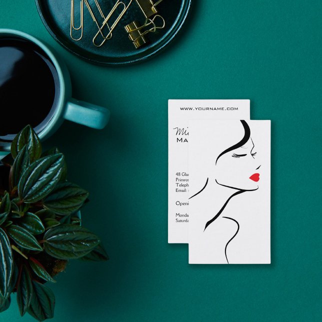 Makeup-Symbol Frauengesicht in Schwarz-weißen rote Visitenkarte (Von Creator hochgeladen)