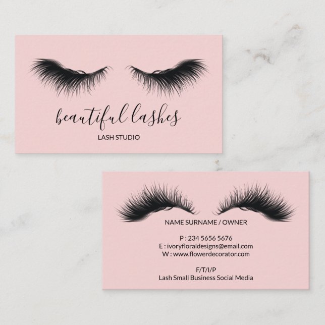 Makeup Trend Salon Eyelash Pink Visitenkarte (Vorne/Hinten)