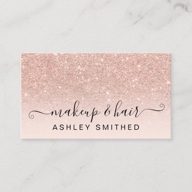 Makeup typography blush Rose gold Glitzer ombre Visitenkarte (Vorderseite)