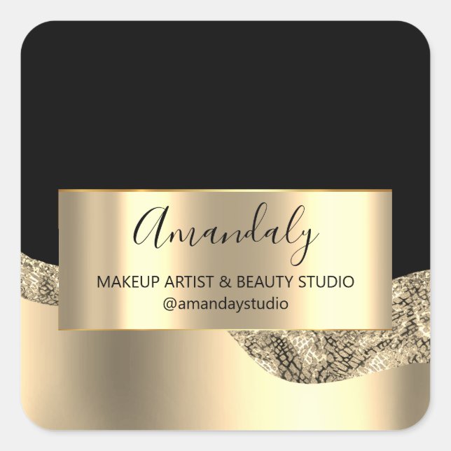 Makeuty Beauty Glitzer dank Goldrahmen Quadratischer Aufkleber (Vorderseite)