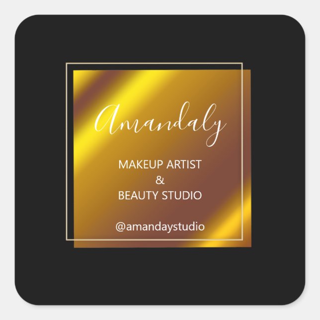 Makeuty Beauty Glitzer Danke Gold Black VIP Square Quadratischer Aufkleber (Vorderseite)