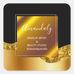 Makeuty Beauty Glitzer Dankeschön Gold Black VIP Quadratischer Aufkleber