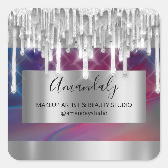 Makeuty Beauty Glitzer Silver Frame Danke Abstrakt Quadratischer Aufkleber (Vorderseite)